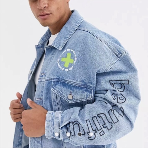 ASOS Life is Beautiful Oversized Unisex Jean Jacket - Picture 5 of 10